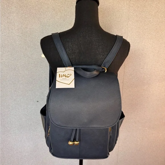 IMOSHION Black Vegan Leather Chevron Quilted Flap Backpack Gold Hardware Imoshion | Bags | New With Tags Black Backpack With  main image 2
